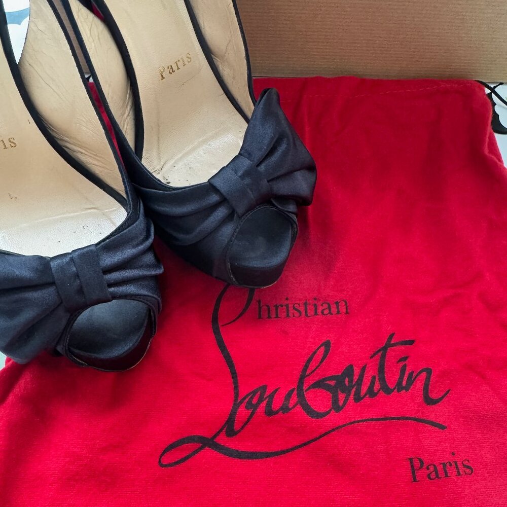 Christian Louboutin Sling Nodo 120 mm Crepe Satin Heels - Black EU 37 - Picture 2 of 12